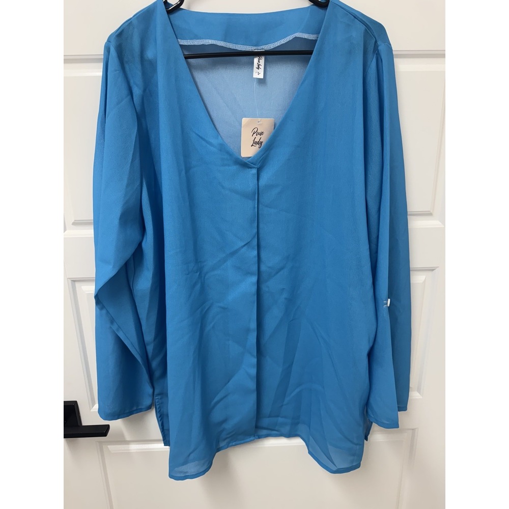 Pixie Lady Turquoise V-Neck Long Sleeve Pullover Top Blouse Plus Size 2X NWT